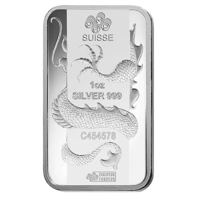 NO ASSAY - 2012 1 oz PAMP Suisse Lunar Dragon Silver Bar .999 Fine