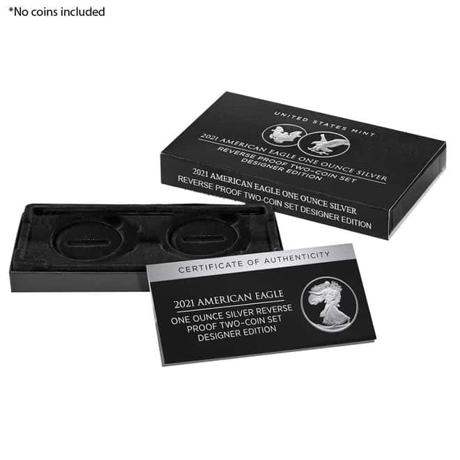 NO COIN - 2021 W/S 1 oz Reverse Proof Silver American Eagle 2-Coin Set Designer Edition (OEM Box & COA)