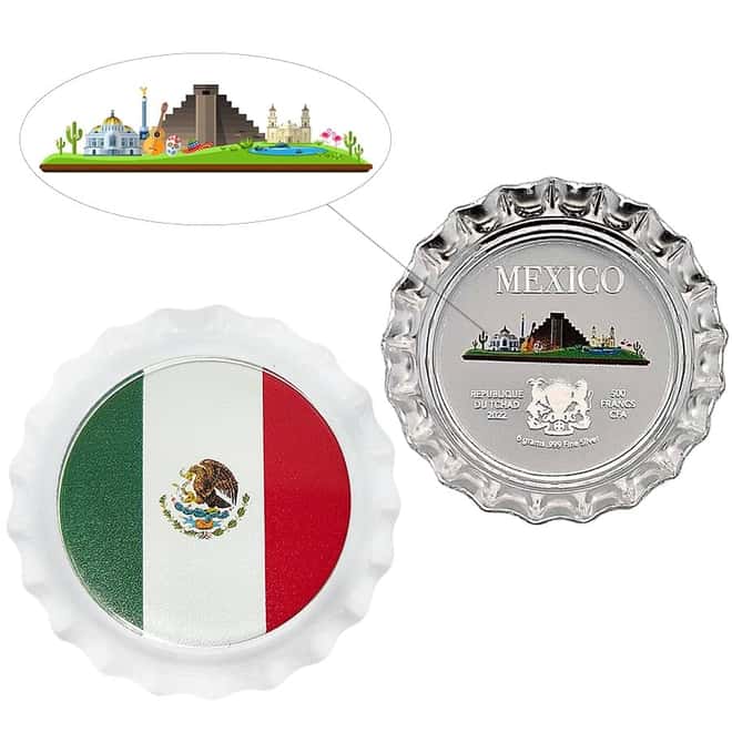 2022 Chad 6 gram World Landmarks - Mexico Bottle Cap Proof Silver Coin .999 Fine (In Cap)