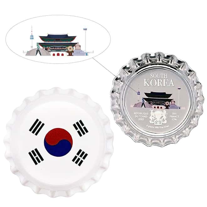2022 Chad 6 gram World Landmarks - South Korea Bottle Cap Proof Silver Coin .999 Fine (In Cap)