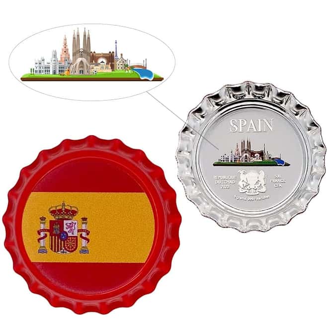 2022 Chad 6 gram World Landmarks - Spain Bottle Cap Proof Silver Coin .999 Fine (w/Box)