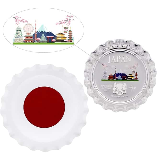 2021 Chad 6 gram World Landmarks - Japan Bottle Cap Proof Silver Coin .999 Fine (In Cap)