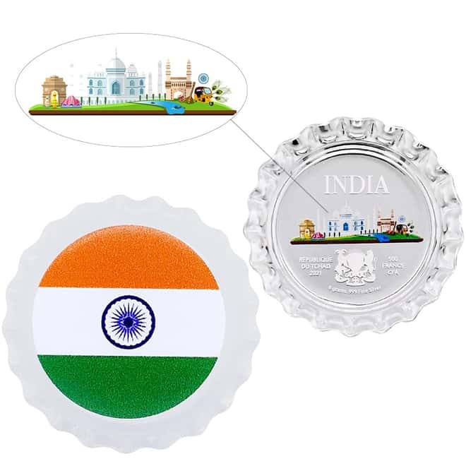 2021 Chad 6 gram World Landmarks - India Bottle Cap Proof Silver Coin .999 Fine (w/Box)