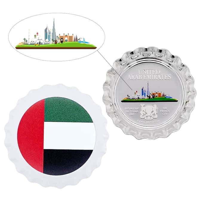 2021 Chad 6 gram World Landmarks - UAE Bottle Cap Proof Silver Coin .999 Fine (w/Box)