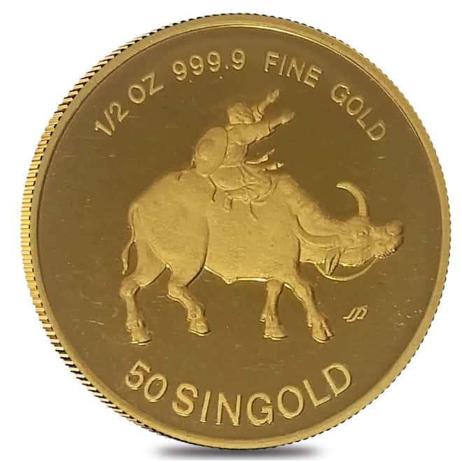 Not Sealed - 1985 1/2 oz Singapore 50 Singold Year of the Ox Proof Gold Coin