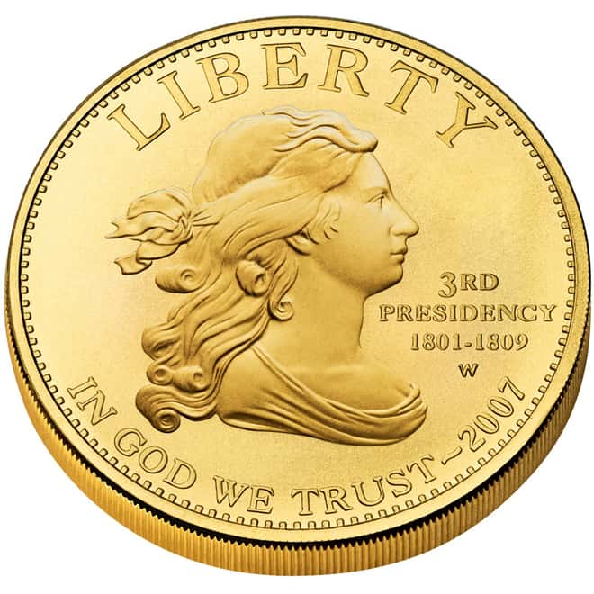 2007 W 1/2 oz $10 First Spouse - Jefferson's Liberty Gold Uncirculated Coin (w/Box & COA)