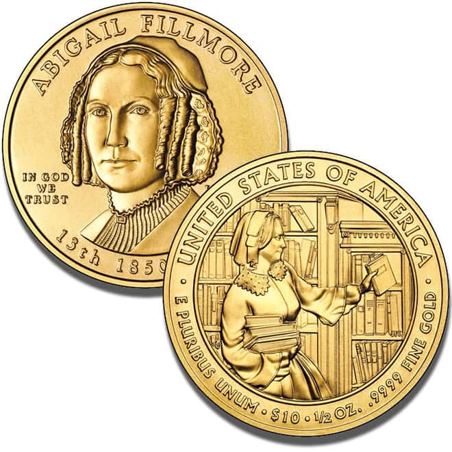 2010 W 1/2 oz $10 First Spouse - Abigail Fillmore Gold Uncirculated Coin (w/Box & COA)