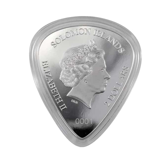 2021 1 oz Silver Fender Guitar Pick 75th Anniv Solomon Islands $2 Coin .9999 Fine (w/Box)