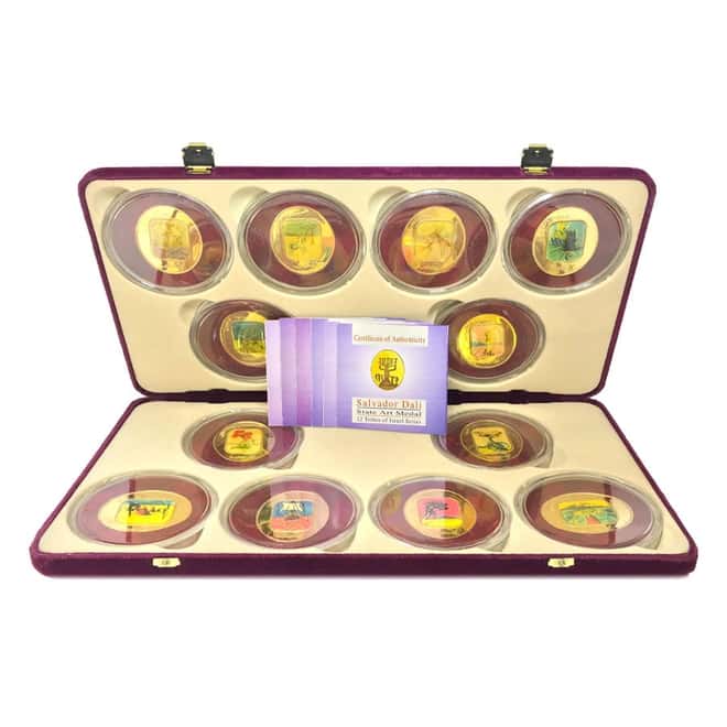 12 oz Gold Salvador Dali 12 Tribes of Israel 12 - Medal Set (w/Box & COA)
