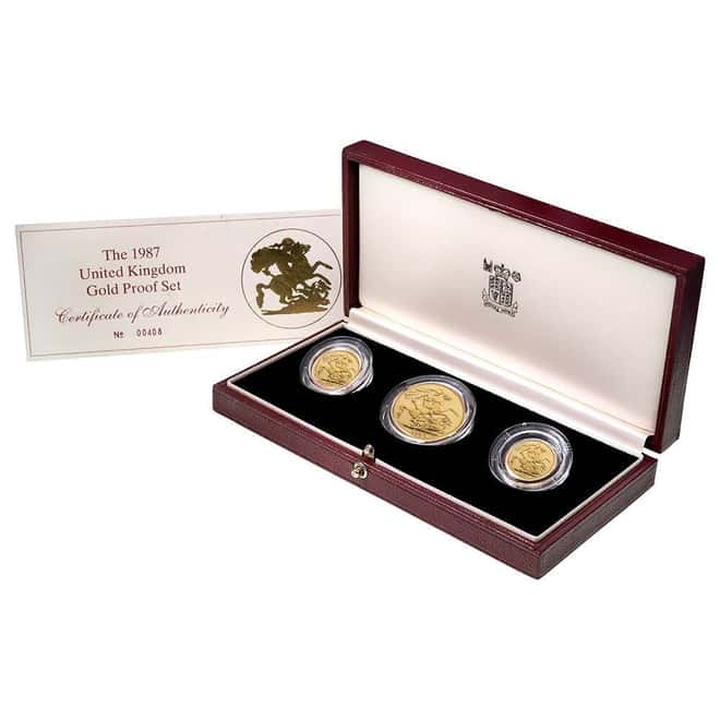 1987 Great Britain UK Proof Gold Sovereign 3-Coin Set (w/Box & COA)