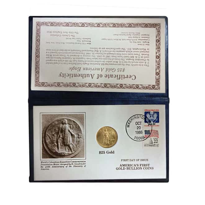 1986 1/2 oz $25 Gold American Eagle First Day of Issue Oct 20 1986 w/Official Mail Stamp