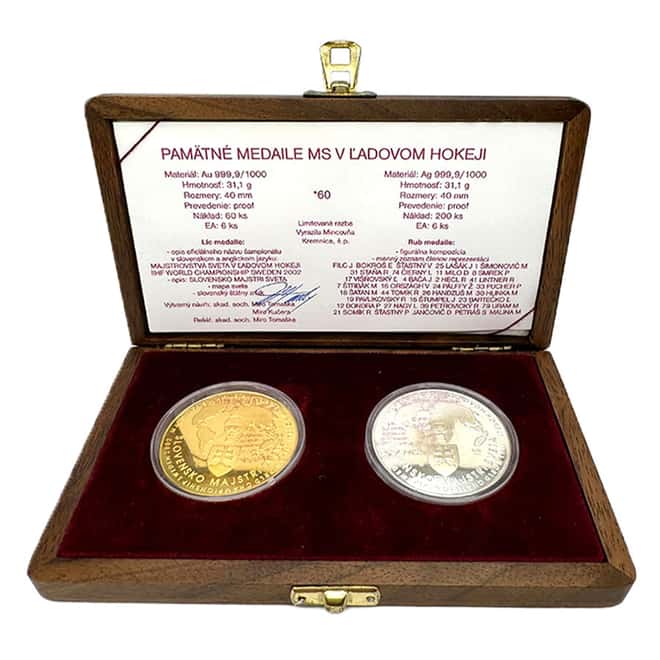 2002 Slovakia Gold/Silver Ice Hockey World Championship 2-Medal Set