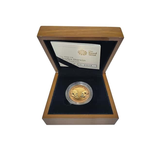 2009 Great Britain 2 Pounds Charles Darwin Proof Gold Coin (w/Box & COA)