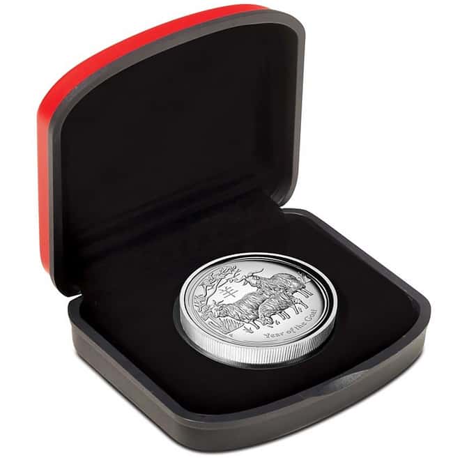 2015 1 oz Proof High Relief Silver Lunar Goat Perth Mint