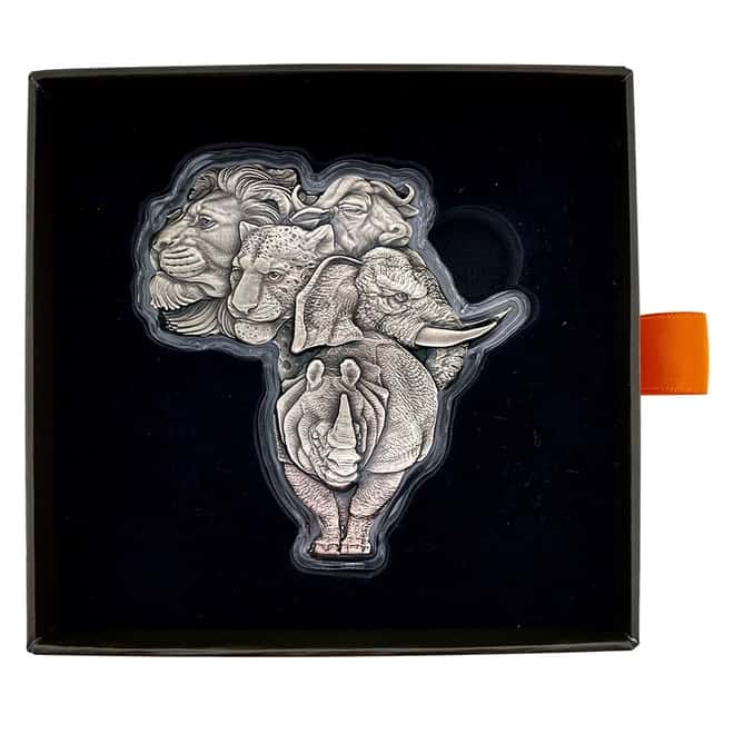2022 Chad 5 oz Silver Big Five Africa Shaped High Relief Coin .999 Fine (w/Box)