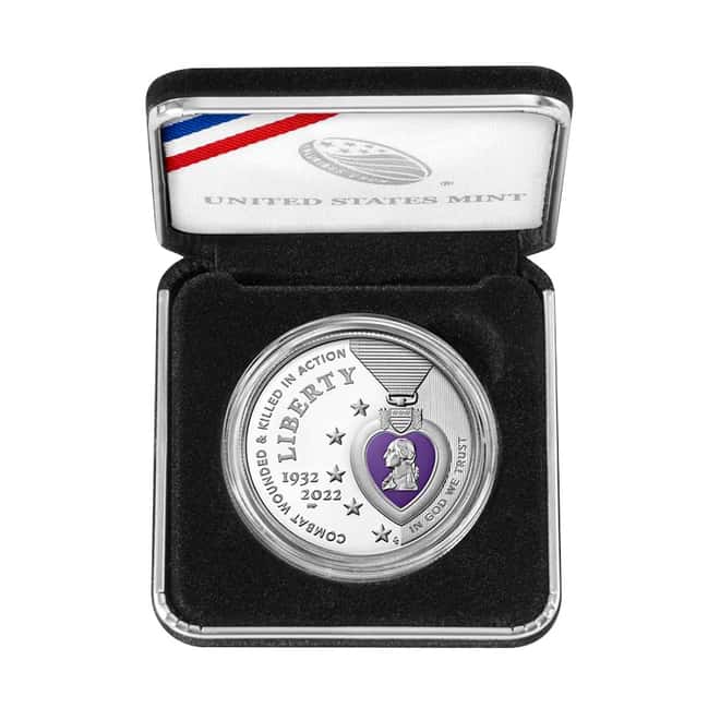 2022-W Purple Heart Colorized Silver Dollar $1 (w/Box & COA)