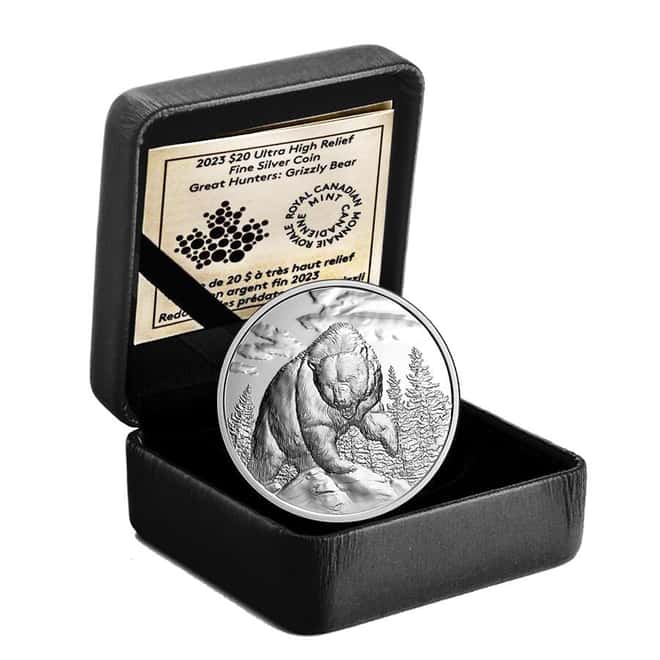 2023 Canada 1 oz Silver Grizzly Bear Great Hunters High Relief Coin