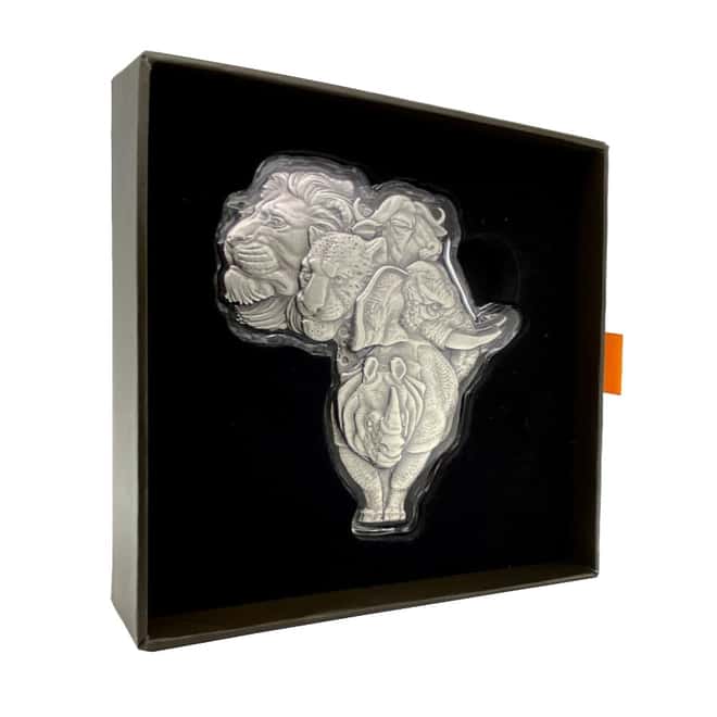 2022 Chad 5 oz Silver Big Five Africa Shaped High Relief Coin .999 Fine (w/Box)