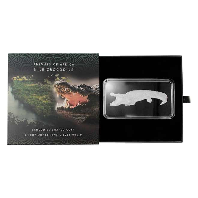 2021 Solomon Islands 1 oz Nile Crocodile Shaped Silver Coin - Animals of Africa .9999 Fine (w/Box & COA)