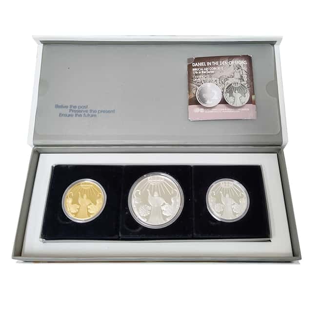 2012 Israel Gold/Silver Daniel in the Den of Lions - Biblical Art 3-Coin Set (w/Box & COA)