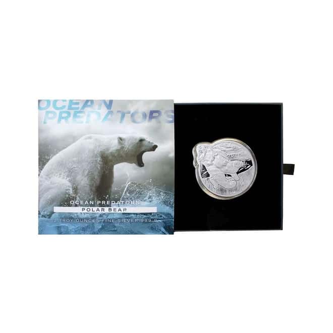 2021 2 oz Silver Polar Bear - Ocean Predators Solomon Islands $5 Coin .9999 Fine (w/Box & COA)
