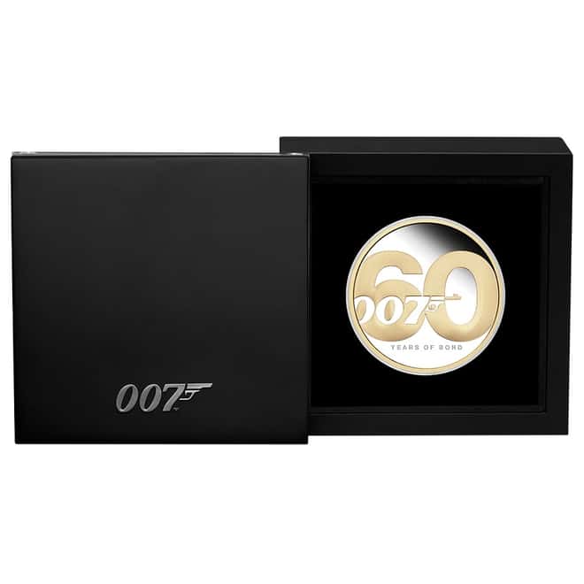 2022 2 oz Tuvalu James Bond - 60 Years of Bond Proof Gilded Silver Coin .9999 Fine (w/Box & COA)