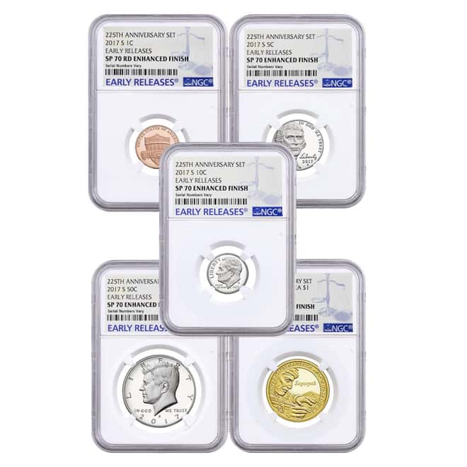 2017-S US Mint 225th Anniversary Enhanced Uncirculated 10-Coin Set NGC SP 70 Early Releases 