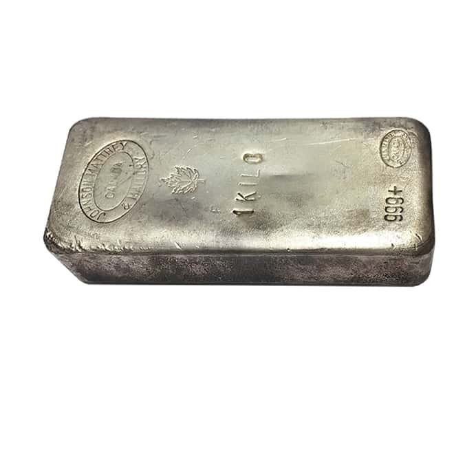 1 Kilo Johnson Matthey & Mallory Maple Leaf Logo Silver Bar .999+ Fine