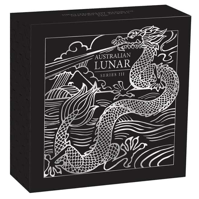 2024 2 oz Antiqued Silver Lunar Dragon Australian Perth Mint