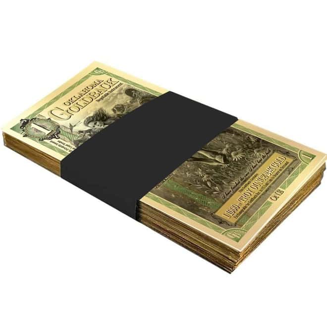 Pack of 100 - 1 Oklahoma Goldback 1/1000 oz 24K Gold Foil Aurum Note