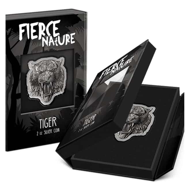 2022 Niue 2 oz Fierce Nature Tiger Shaped Silver Coin