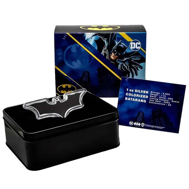 2022 Samoa 1 oz DC Comics Batman Batarang Proof Colorized Silver Coin