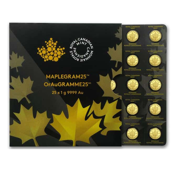 2015 25 x 1 gram Canadian Gold Maples .9999 Fine (Individual Assays)