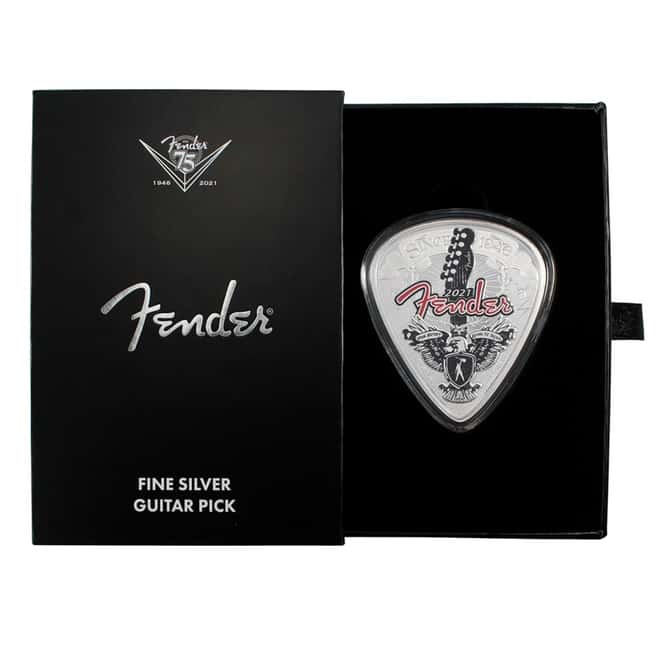 2021 1 oz Silver Fender Guitar Pick 75th Anniv Solomon Islands $2 Coin .9999 Fine (w/Box)