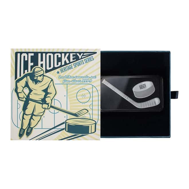 2022 Solomon Islands 1 oz Silver Ice Hockey 2-Coin Set - Heritage Sports .9999 Fine (w/Box & COA)