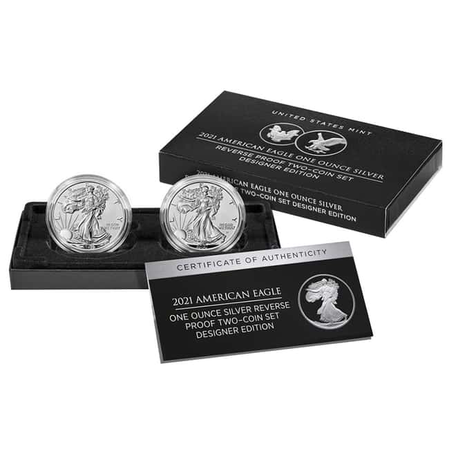 2021 W/S 1 oz Reverse Proof Silver American Eagle 2-Coin Set Designer Edition (w/Box & COA)