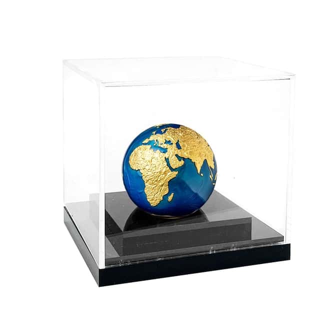 2021 3 oz Silver 24K Gold Plating Blue Marble Planet Earth Spherical Coin Barbados .999 Fine (w/Box & COA)