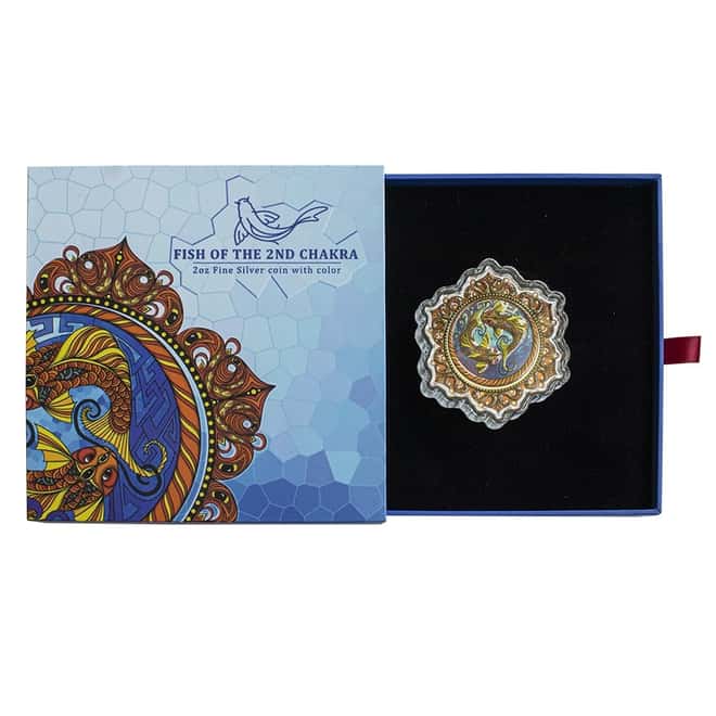 2021 Solomon Islands 2 oz Fish of the 2nd Chakra Colorized Silver Coin .9999 Fine (w/Box & COA)