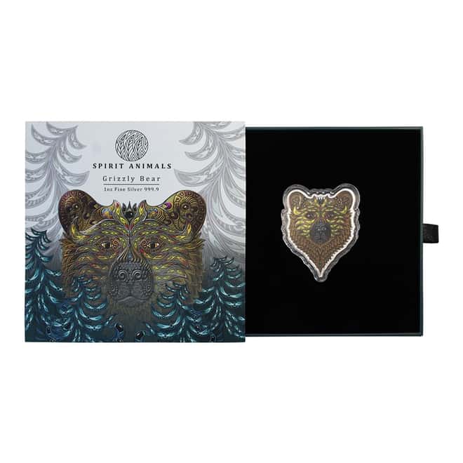 2021 Solomon Islands 1 oz Grizzly - Spirit Animals Colorized Silver Coin .9999 Fine (w/Box & COA)