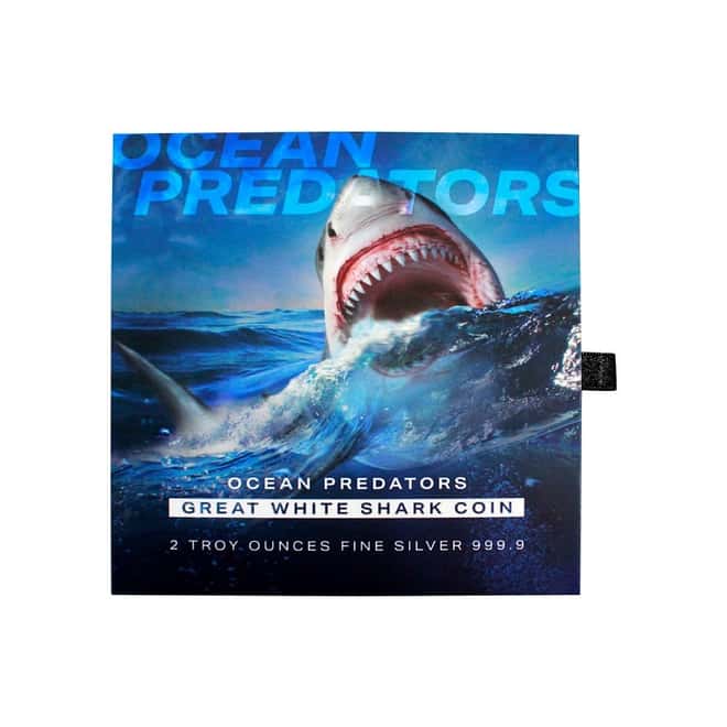 2021 2 oz Silver Great White Shark - Ocean Predators Solomon Islands $5 Coin .9999 Fine
