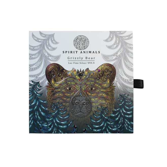 2021 Solomon Islands 1 oz Grizzly - Spirit Animals Colorized Silver Coin .9999 Fine (w/Box & COA)