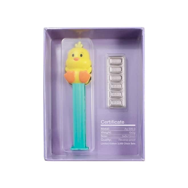 30 gram PAMP Suisse Chick PEZ Dispenser & Silver Wafers (w/Box & COA)