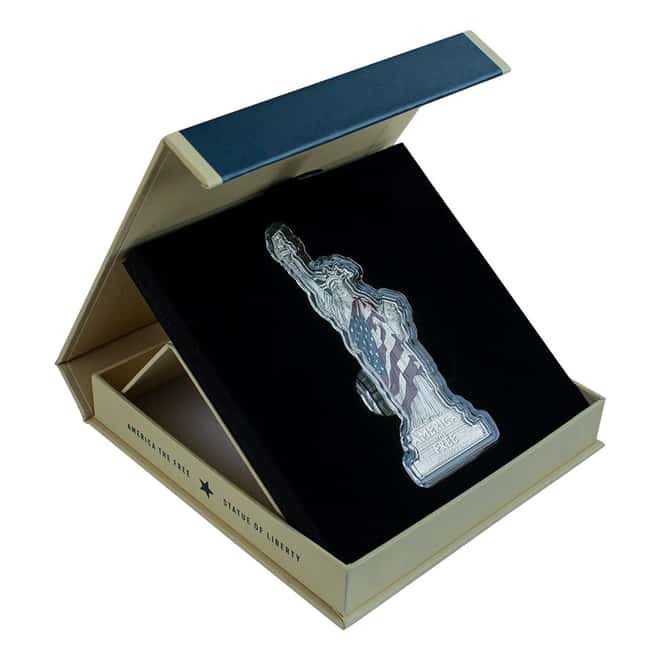 2022 Solomon Islands 2 oz Silver America The Free - Statue of Liberty Shaped Coin .9999 Fine (w/Box & COA)