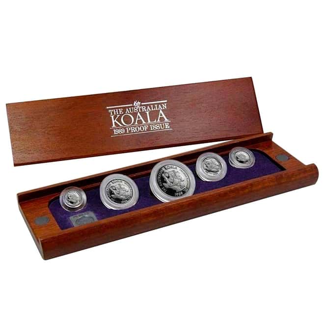 1989 Australia 1.9 oz Proof Platinum Koala 5-coin Set .9995 Fine (w/Box)
