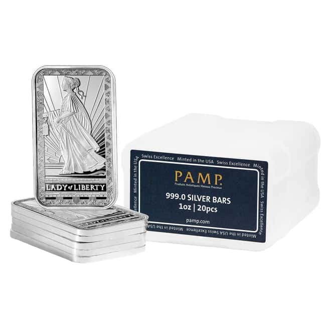 Tube of 20 - 1 oz PAMP Lady of Liberty Silver Bar .999 Fine