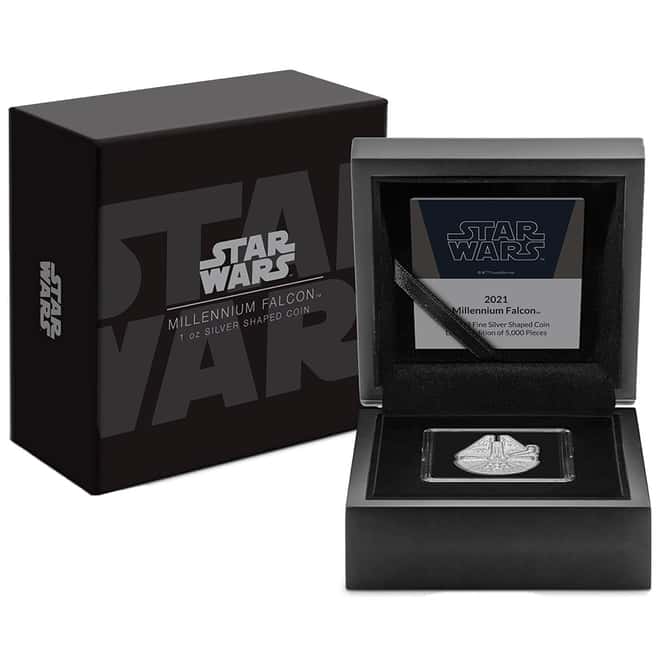 2021 Niue 1 oz Silver Millennium Falcon Star Wars Shaped Coin .999 Fine (w/Box & COA)