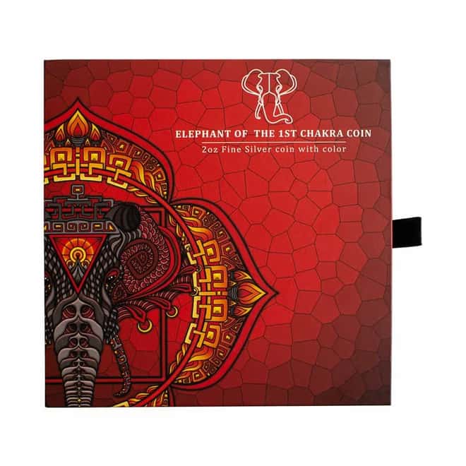 2022 Solomon Islands 2 oz Elephant of the 1st Chakra Colorized Silver Coin .9999 Fine (w/Box & COA)