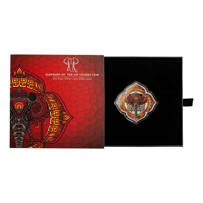 2022 Solomon Islands 2 oz Elephant of the 1st Chakra Colorized Silver Coin .9999 Fine (w/Box & COA)