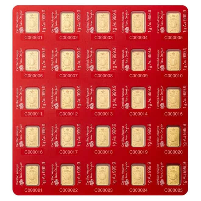 25 x 2026 1 Gram PAMP Suisse Lunar Horse Gold Bar .9999 Fine Multigram+25 (in Assay)