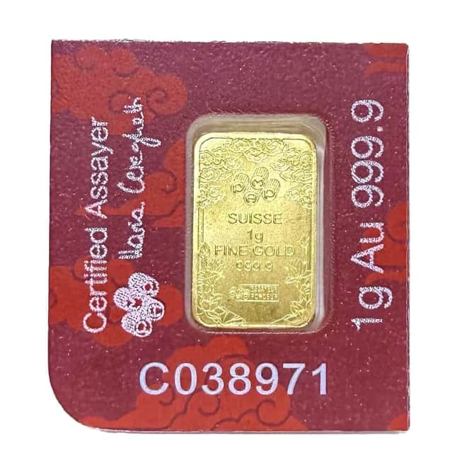 1 Gram PAMP Suisse Good Luck Yellow Dragon Gold Bar .9999 Fine (in Assay from Multigram+25)
